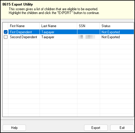 Image of 8615 Export Utility dialog box